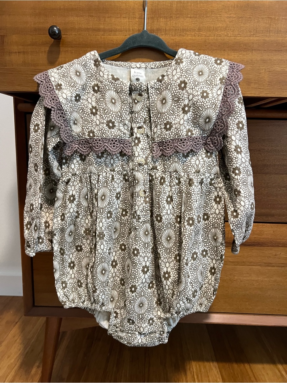kate quinn Cream and Brown Floral Lace-Trim Romper